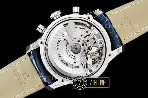 De Ville Chronograph Smooth Bezel Blue Dial, Blue Subdials with SS Roman Numeral Markers Blue Croc Print Calf Leather Strap