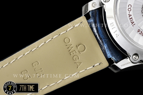 De Ville Chronograph Smooth Bezel Blue Dial, Blue Subdials with SS Roman Numeral Markers Blue Croc Print Calf Leather Strap