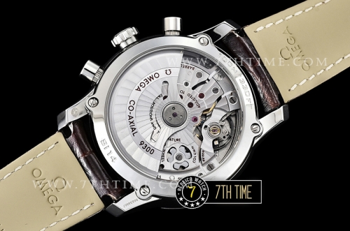 De Ville Chronograph Smooth Bezel White Dial, White Subdials with SS Roman Numeral Markers Brown Croc Print Calf Leather Strap