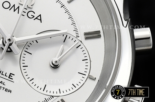 De Ville Chronograph Smooth Bezel White Dial, White Subdials with SS Roman Numeral Markers Brown Croc Print Calf Leather Strap