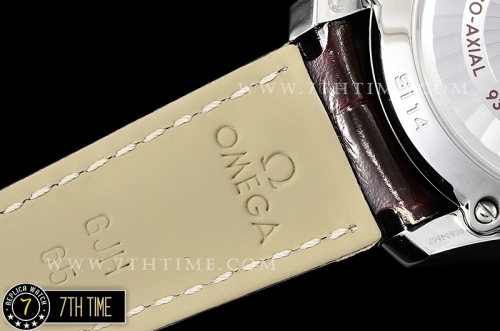 De Ville Chronograph Smooth Bezel White Dial, White Subdials with SS Roman Numeral Markers Brown Croc Print Calf Leather Strap