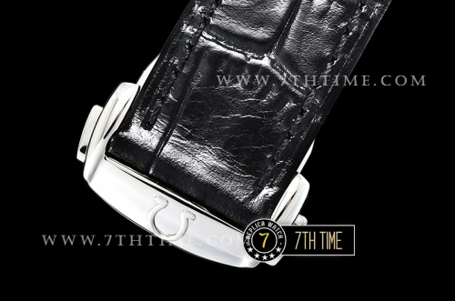 De Ville Chronograph Smooth Bezel Black Dial, Black Subdials with SS Roman Numeral Markers Black Croc Print Calf Leather Strap