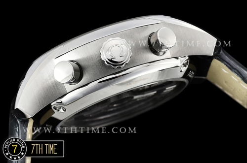 De Ville Chronograph Smooth Bezel Black Dial, Black Subdials with SS Roman Numeral Markers Black Croc Print Calf Leather Strap