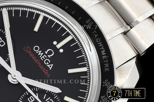 SpeedMaster MoonWatch Chronograph Black Ceramic Bezel Black Dial, Black Subdial with Stick Markers & Red Speedmaster Wording Solid Stainless Steel Bracelet