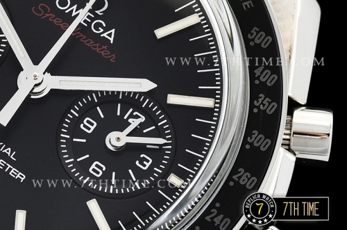 SpeedMaster MoonWatch Chronograph Black Ceramic Bezel Black Dial, Black Subdial with Stick Markers & Red Speedmaster Wording Solid Stainless Steel Bracelet