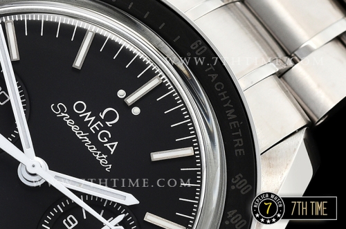 SpeedMaster MoonWatch Chronograph Black Ceramic Bezel Black Dial, Black Subdial with Stick Markers & White Speedmaster Wording Solid Stainless Steel Bracelet