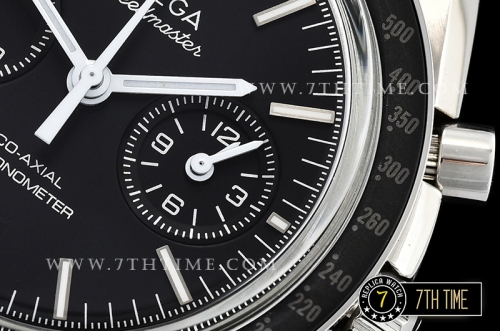 SpeedMaster MoonWatch Chronograph Black Ceramic Bezel Black Dial, Black Subdial with Stick Markers & White Speedmaster Wording Solid Stainless Steel Bracelet