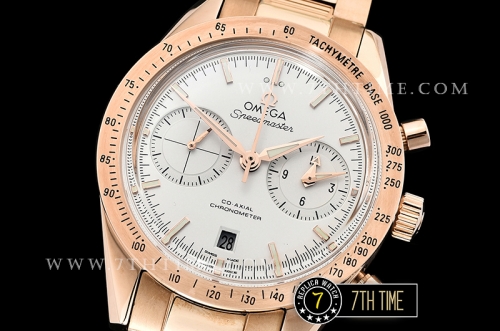 SpeedMaster 57 Co-Axial Rose Gold Plated Bezel White Dial, White Subdial with Rose Gold Stick Markers