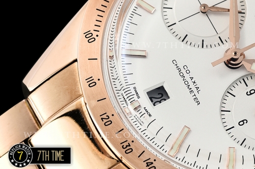 SpeedMaster 57 Co-Axial Rose Gold Plated Bezel White Dial, White Subdial with Rose Gold Stick Markers