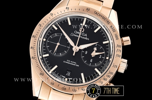 SpeedMaster 57 Co-Axial Rose Gold Plated Bezel Black Dial, Black Subdial with Rose Gold Stick Markers