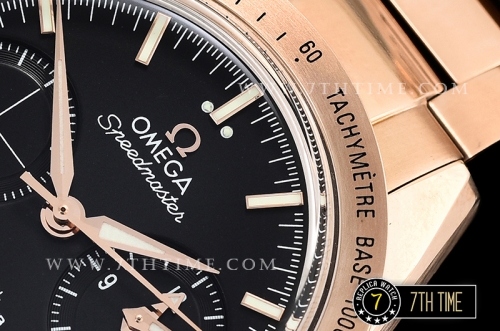SpeedMaster 57 Co-Axial Rose Gold Plated Bezel Black Dial, Black Subdial with Rose Gold Stick Markers