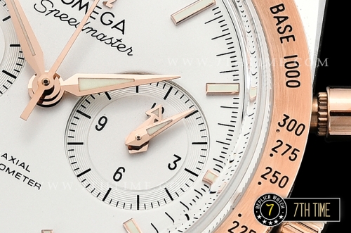 SpeedMaster 57 Co-Axial Two Tone 18K Rose Gold Thick Plated White Dial, White Subdial with Rose Gold Stick Markers