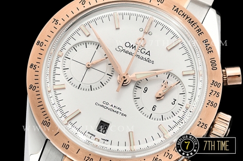 SpeedMaster 57 Co-Axial Two Tone 18K Rose Gold Thick Plated White Dial, White Subdial with Rose Gold Stick Markers