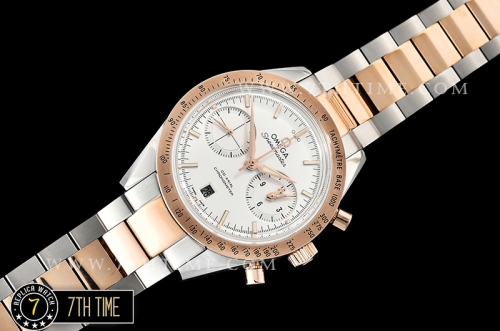 SpeedMaster 57 Co-Axial Two Tone 18K Rose Gold Thick Plated White Dial, White Subdial with Rose Gold Stick Markers