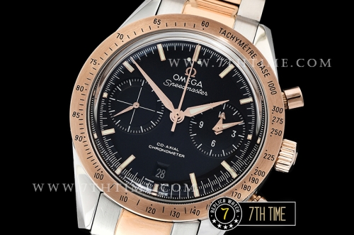 SpeedMaster 57 Co-Axial Two Tone 18K Rose Gold Thick Plated Black Dial, Black Subdial with Rose Gold Stick Markers