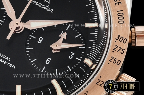 SpeedMaster 57 Co-Axial Two Tone 18K Rose Gold Thick Plated Black Dial, Black Subdial with Rose Gold Stick Markers