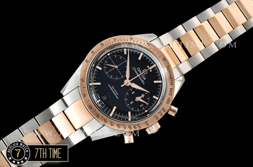 SpeedMaster 57 Co-Axial Two Tone 18K Rose Gold Thick Plated Black Dial, Black Subdial with Rose Gold Stick Markers