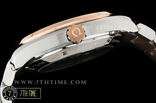 Aqua Terra 150M GMT Rose Gold Plated Smooth Bezel Brown Textured Dial with SS Stick Markers 18K Two Tone Rose Gold Thick Plated on SS Steel Case And Bracelet