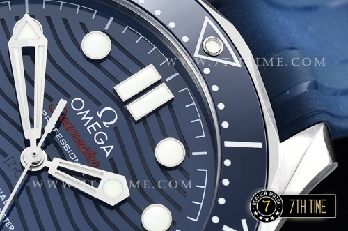 Seamaster 300m Co-Axial Blue Ceramic Bezel Blue Ceramic Base Plate Dial (Wavy Textured) with Large Dot Markers Blue Rubber Strap