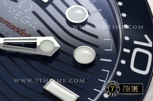 Seamaster 300m Co-Axial Blue Ceramic Bezel Blue Ceramic Base Plate Dial (Wavy Textured) with Large Dot Markers Blue Rubber Strap