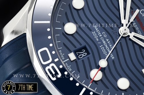 Seamaster 300m Co-Axial Blue Ceramic Bezel Blue Ceramic Base Plate Dial (Wavy Textured) with Large Dot Markers Blue Rubber Strap