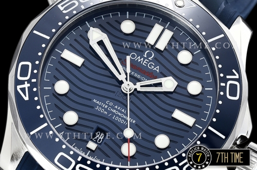 Seamaster 300m Co-Axial Blue Ceramic Bezel Blue Ceramic Base Plate Dial (Wavy Textured) with Large Dot Markers Blue Rubber Strap