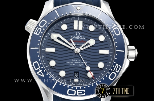 Seamaster 300m Co-Axial Blue Ceramic Bezel Blue Ceramic Base Plate Dial (Wavy Textured) with Large Dot Markers Blue Rubber Strap