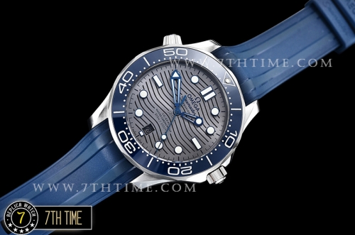 Seamaster 300m Co-Axial Blue Ceramic Bezel Grey Ceramic Base Plate Dial (Wavy Textured) with Large Dot Markers Blue Rubber Strap