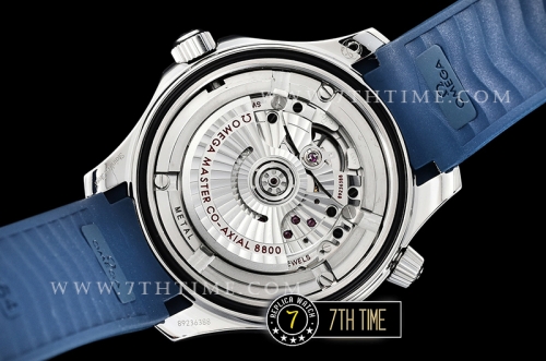 Seamaster 300m Co-Axial Blue Ceramic Bezel Grey Ceramic Base Plate Dial (Wavy Textured) with Large Dot Markers Blue Rubber Strap