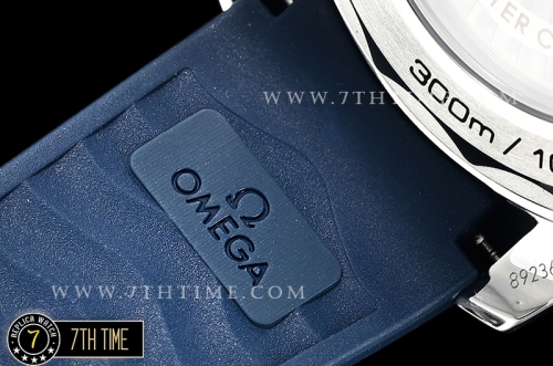 Seamaster 300m Co-Axial Blue Ceramic Bezel Grey Ceramic Base Plate Dial (Wavy Textured) with Large Dot Markers Blue Rubber Strap
