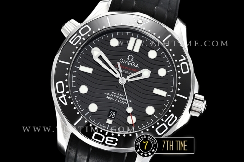 Seamaster 300m Co-Axial Black Ceramic Bezel Black Ceramic Base Plate Dial (Wavy Textured) with Large Dot Markers Black Rubber Strap