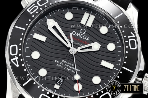 Seamaster 300m Co-Axial Black Ceramic Bezel Black Ceramic Base Plate Dial (Wavy Textured) with Large Dot Markers Black Rubber Strap