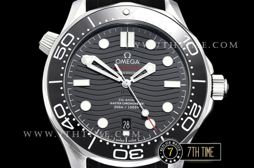 Seamaster 300m Co-Axial Black Ceramic Bezel Black Ceramic Base Plate Dial (Wavy Textured) with Large Dot Markers Black Rubber Strap