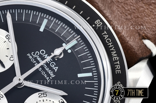 SpeedMaster Alaska Project III Black Metallic Tachymeter Bezel with Numerals Black Dial with White Subdials Brown Vintage Style Leather Strap