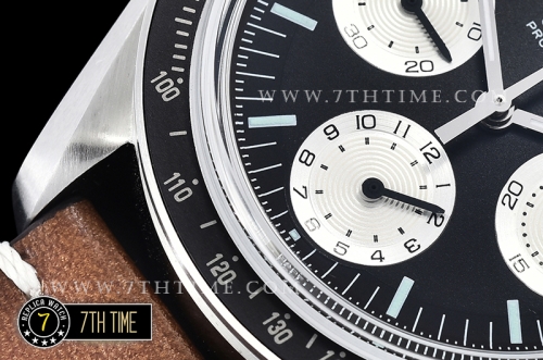 SpeedMaster Alaska Project III Black Metallic Tachymeter Bezel with Numerals Black Dial with White Subdials Brown Vintage Style Leather Strap