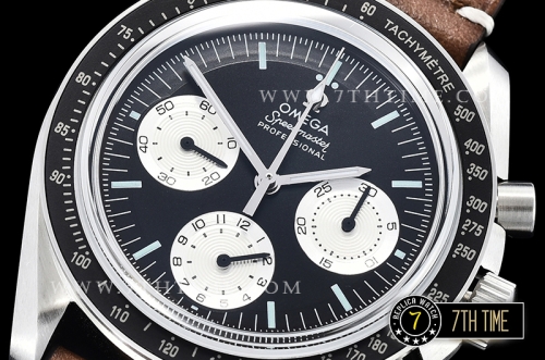 SpeedMaster Alaska Project III Black Metallic Tachymeter Bezel with Numerals Black Dial with White Subdials Brown Vintage Style Leather Strap