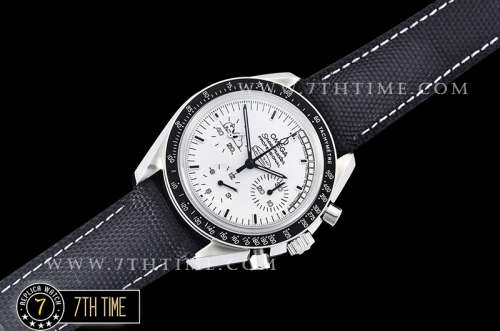 SpeedMaster Series Snoopy Limited Edition Black Tachymeter Bezel  White Dial with White Subdials and Snoopy Insignia Nylon Clad Leather Strap