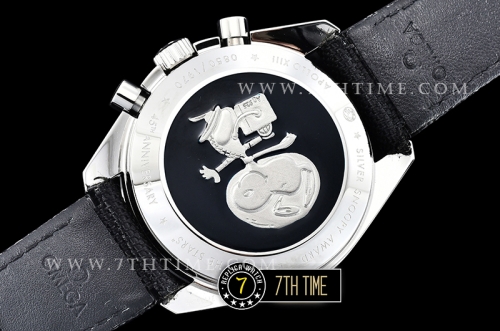 SpeedMaster Series Snoopy Limited Edition Black Tachymeter Bezel  White Dial with White Subdials and Snoopy Insignia Nylon Clad Leather Strap