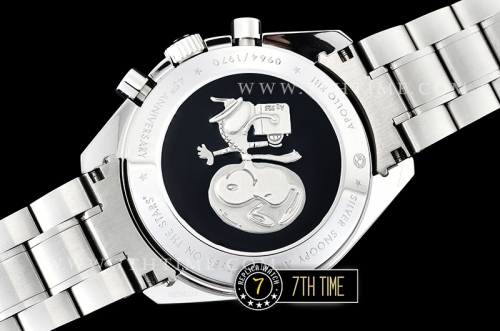 SpeedMaster Series Snoopy Limited Edition Black Tachymeter Bezel  White Dial with White Subdials and Snoopy Insignia Solid Stainless Steel 316L Bracelet
