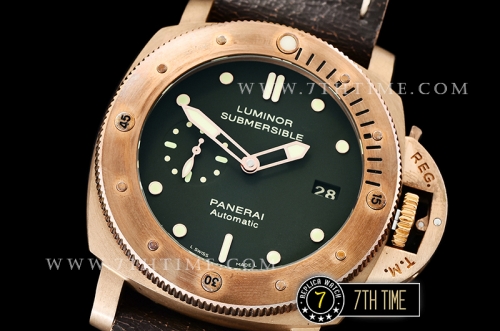 PAM382N Bronzo Submersible BR/LE Green Dial Mod9000
