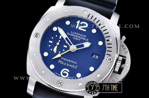 PAM719 Luminor Submersible 1950 GMT SS/RU Blue Dial Asia 23J