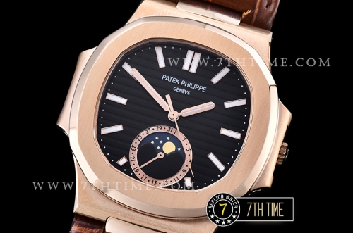 Nautilus MoonPhase 42mm RG/LE Black Dial MY9015 Mod