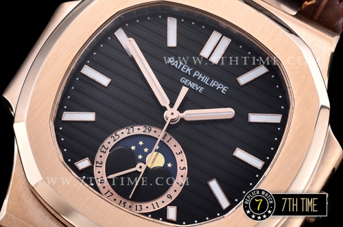 Nautilus MoonPhase 42mm RG/LE Black Dial MY9015 Mod