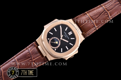 Nautilus MoonPhase 42mm RG/LE Black Dial MY9015 Mod