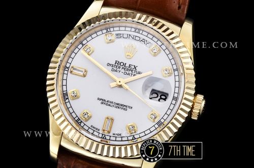DayDate 36mm YG/LE White Dial with Diamond Markers A2836