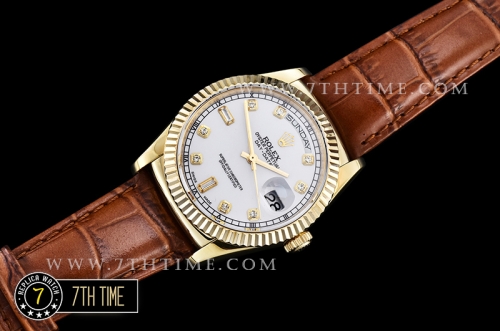 DayDate 36mm YG/LE White Dial with Diamond Markers A2836