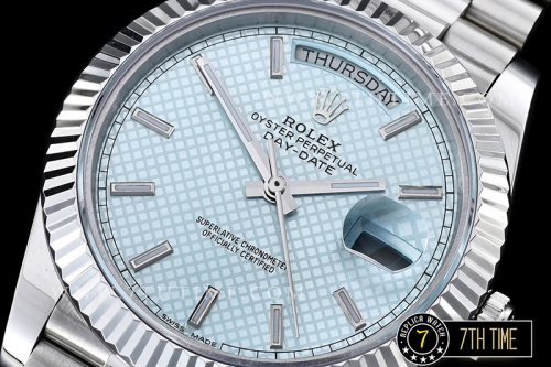 DayDate 40mm SS/SS Blue Dial Stick Markers Fluted Bezel A2836 Mod3255