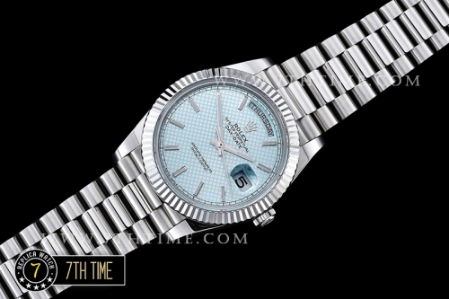 DayDate 40mm SS/SS Blue Dial Stick Markers Fluted Bezel A2836 Mod3255