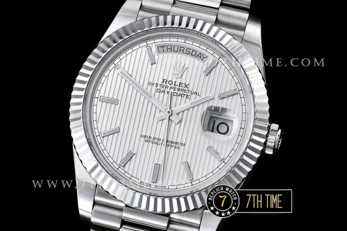 DayDate 40mm SS/SS Silver Dial Stick Markers Fluted Bezel A2836 Mod3255