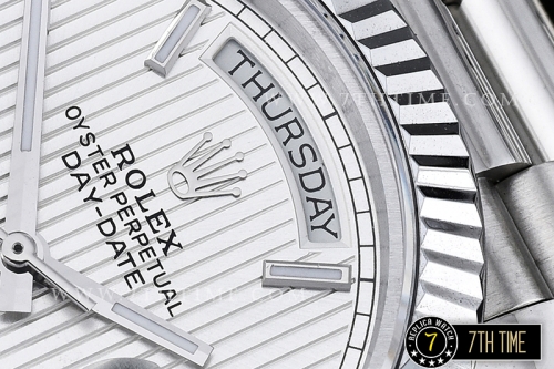 DayDate 40mm SS/SS Silver Dial Stick Markers Fluted Bezel A2836 Mod3255